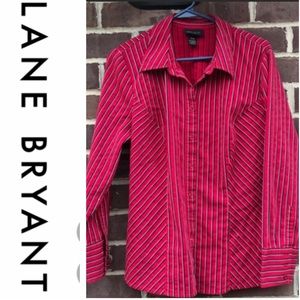Lane Bryant red, black, white striped button down